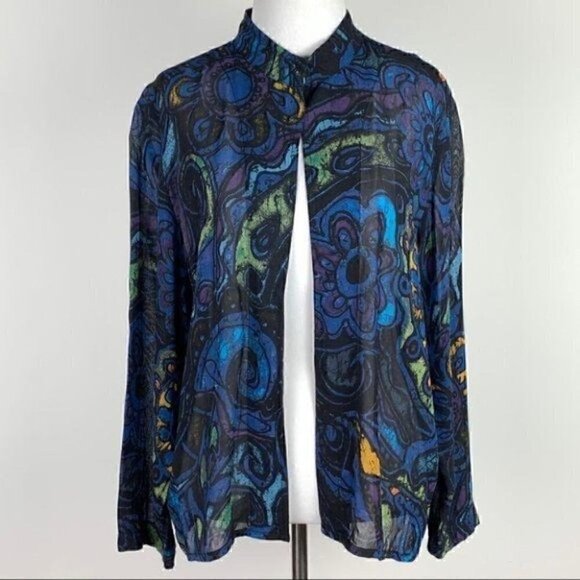 Chicos top size 2 L 12 multicolored floral artsy - Picture 1 of 7